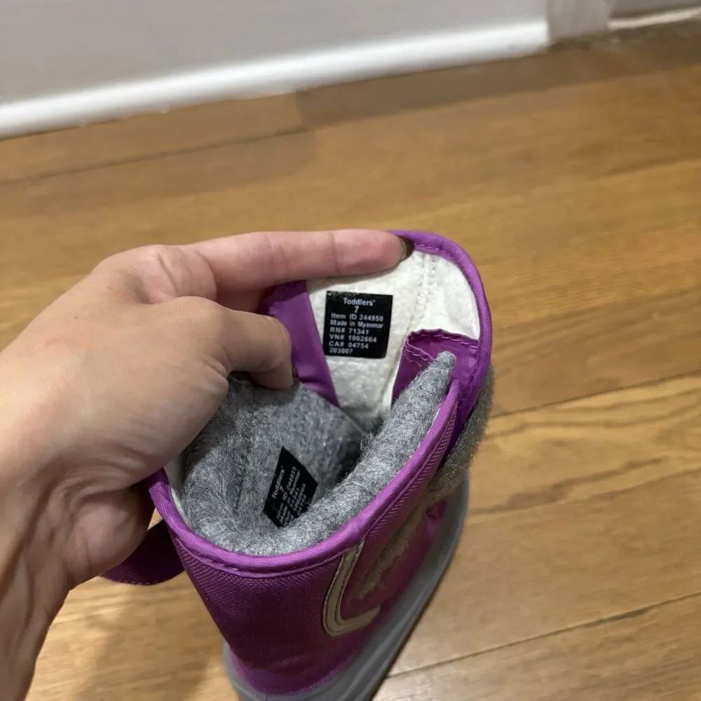 L.L.Bean Purple Gray Snow Boots Hook & Loop Fleece Lined Toddler Girls Kids US 7